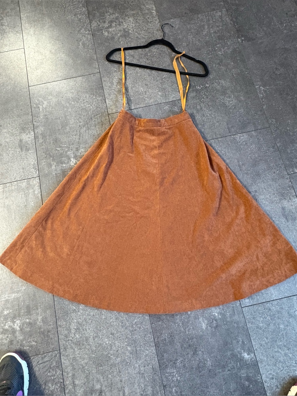 Adjustable-Strap A-Line Skirt in Rust Brown